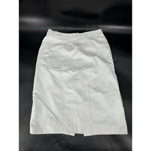 Pelle Cuir White Leather Skirt 1990's Long Mid-Calf Length Back Slit Size 12 Y2K